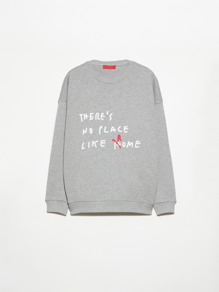 Reversible wool coat, beige | MAX&Co. Cotton sweatshirt with lettering - MELANGE GREY - MAX&Co.